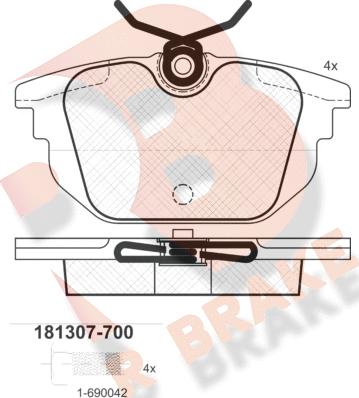 R Brake RB1307-700 - Тормозные колодки, дисковые, комплект unicars.by