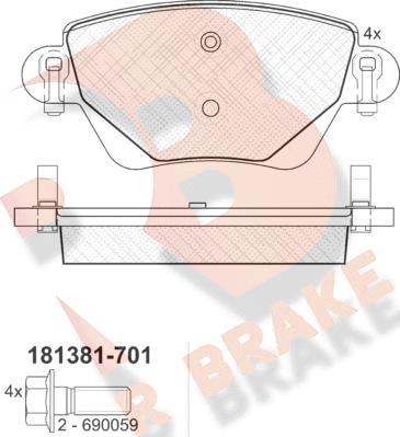 R Brake RB1381-701 - Тормозные колодки, дисковые, комплект unicars.by