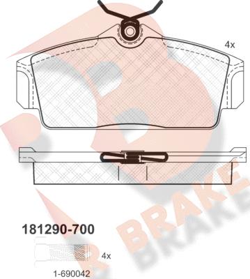 R Brake RB1290-700 - Тормозные колодки, дисковые, комплект unicars.by