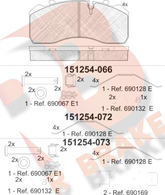 R Brake RB1254 - Тормозные колодки, дисковые, комплект unicars.by