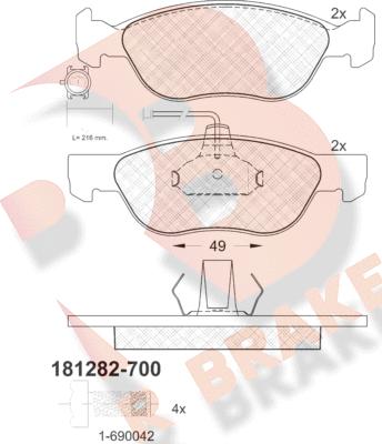 R Brake RB1282-700 - Тормозные колодки, дисковые, комплект unicars.by