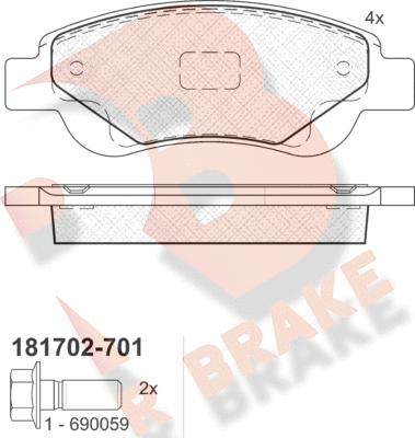 R Brake RB1702-701 - Тормозные колодки, дисковые, комплект unicars.by