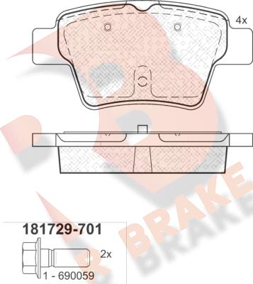 R Brake RB1729-701 - Тормозные колодки, дисковые, комплект unicars.by