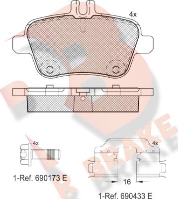 R Brake RB2039-067 - Тормозные колодки, дисковые, комплект unicars.by