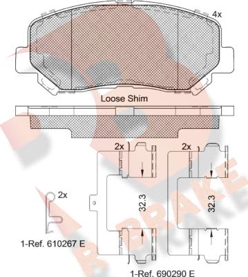 R Brake RB2196 - Тормозные колодки, дисковые, комплект unicars.by