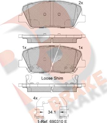 R Brake RB2102 - Тормозные колодки, дисковые, комплект unicars.by