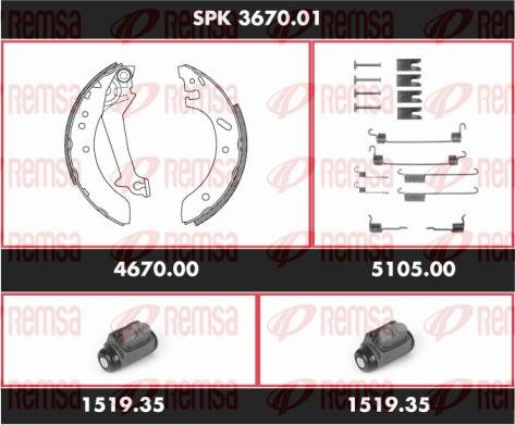 Remsa SPK 3670.01 - Комплект тормозных колодок, барабанные unicars.by