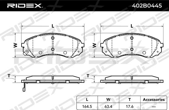 RIDEX 402B0445 - Тормозные колодки, дисковые, комплект unicars.by