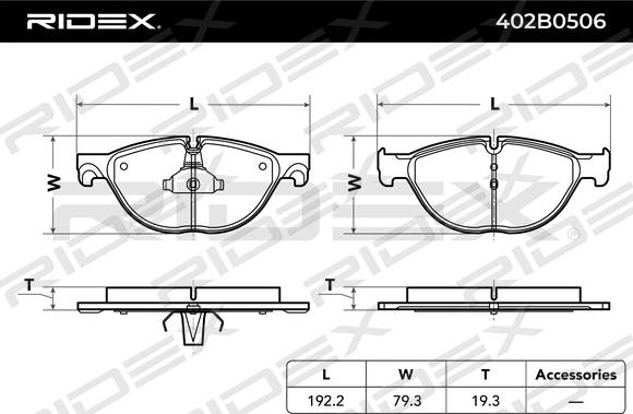 RIDEX 402B0506 - Тормозные колодки, дисковые, комплект unicars.by