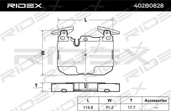 RIDEX 402B0828 - Тормозные колодки, дисковые, комплект unicars.by