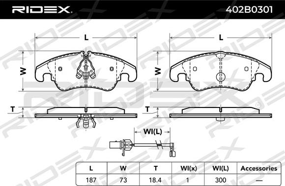 RIDEX 402B0301 - Тормозные колодки, дисковые, комплект unicars.by