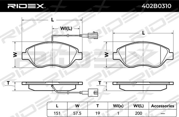 RIDEX 402B0310 - Тормозные колодки, дисковые, комплект unicars.by