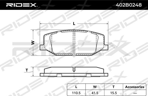 RIDEX 402B0248 - Тормозные колодки, дисковые, комплект unicars.by