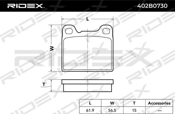 RIDEX 402B0730 - Тормозные колодки, дисковые, комплект unicars.by