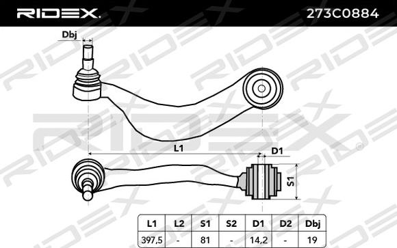 RIDEX 273C0884 - Рычаг подвески колеса unicars.by