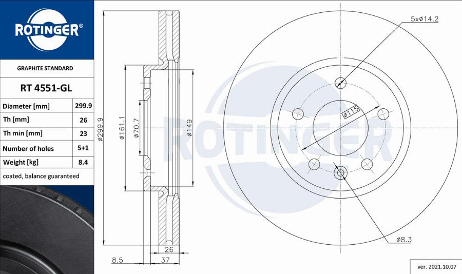 Rotinger RT 4551-GL - Тормозной диск unicars.by