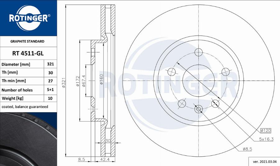 Rotinger RT 4511-GL - Тормозной диск unicars.by