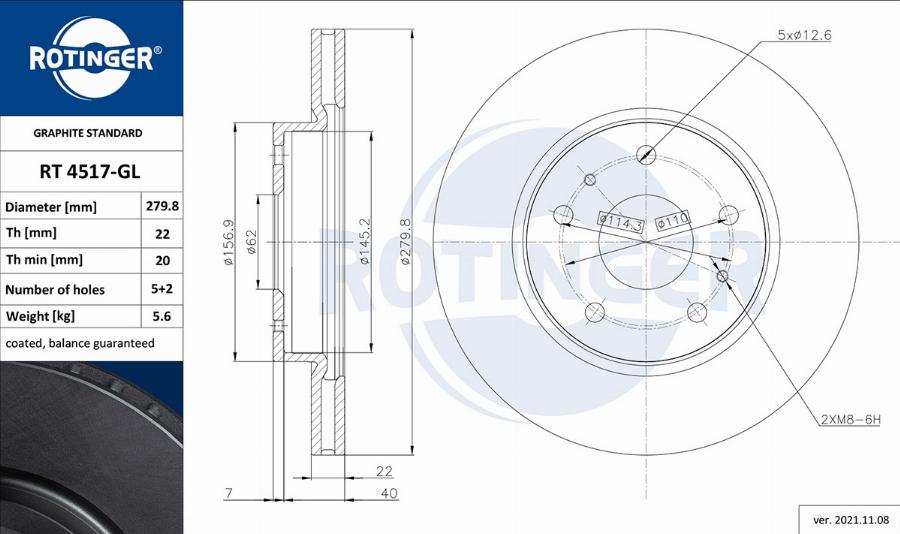 Rotinger RT 4517-GL - Тормозной диск unicars.by