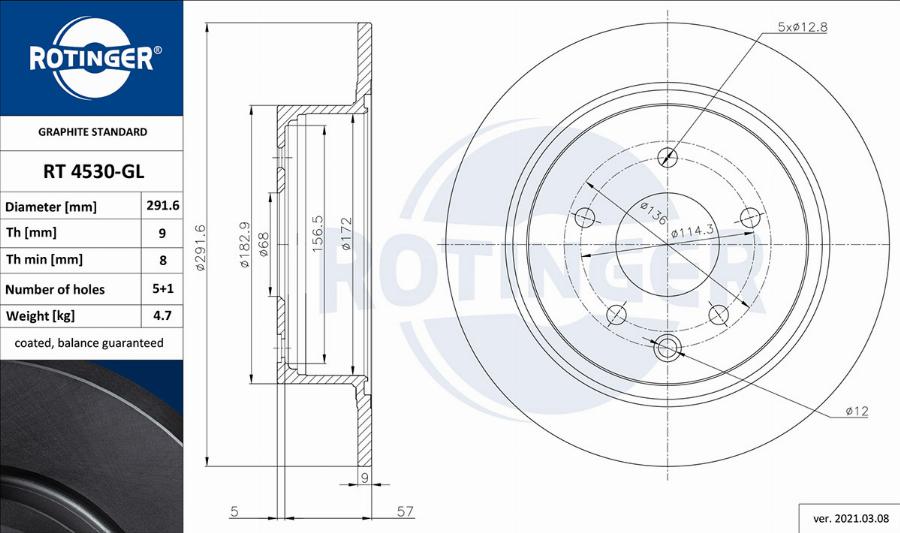 Rotinger RT 4530-GL - Тормозной диск unicars.by