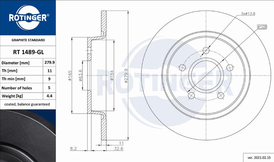 Rotinger RT 1489-GL - Тормозной диск unicars.by