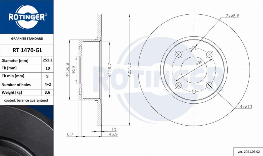 Rotinger RT 1470-GL - Тормозной диск unicars.by