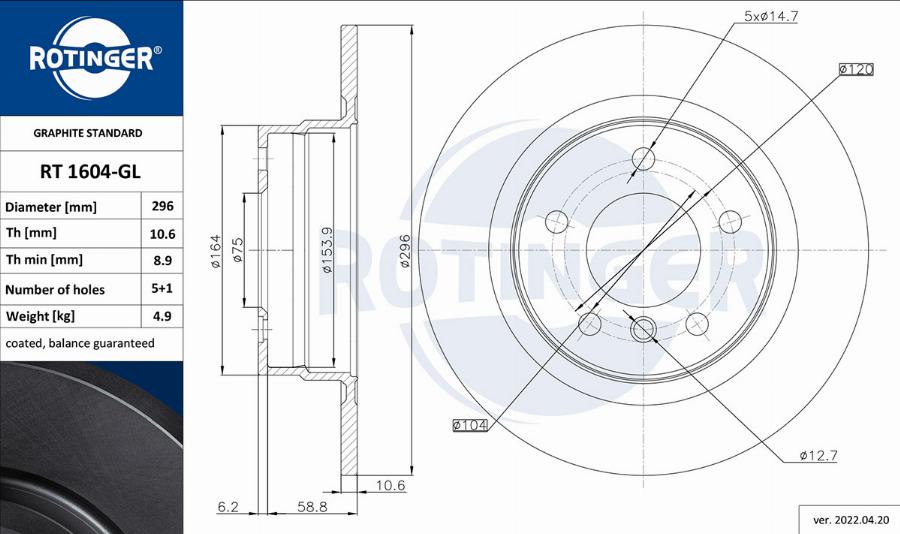 Rotinger RT 1604-GL - Тормозной диск unicars.by