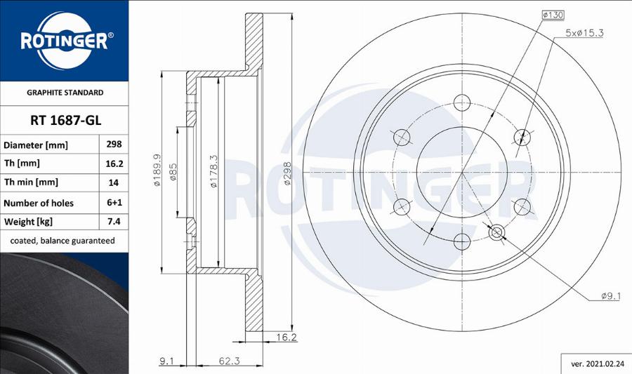 Rotinger RT 1687-GL - Тормозной диск unicars.by