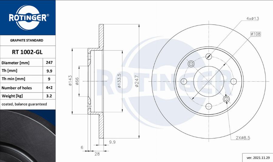 Rotinger RT 1002-GL - Тормозной диск unicars.by