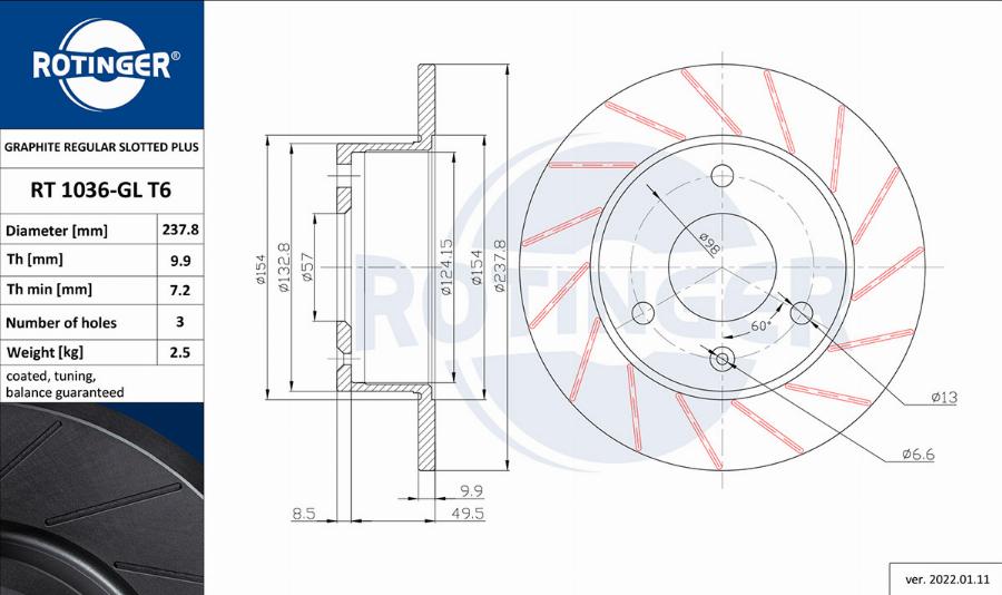 Rotinger RT 1036-GL T6 - Тормозной диск unicars.by