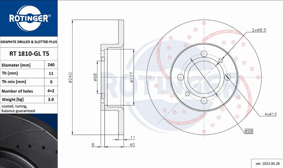 Rotinger RT 1810-GL T5 - Тормозной диск unicars.by