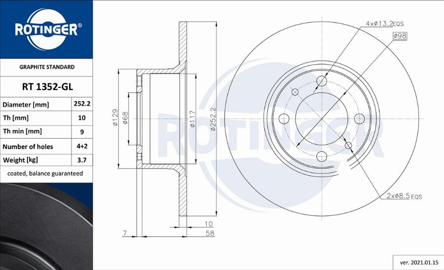 Rotinger RT 1352-GL - Тормозной диск unicars.by