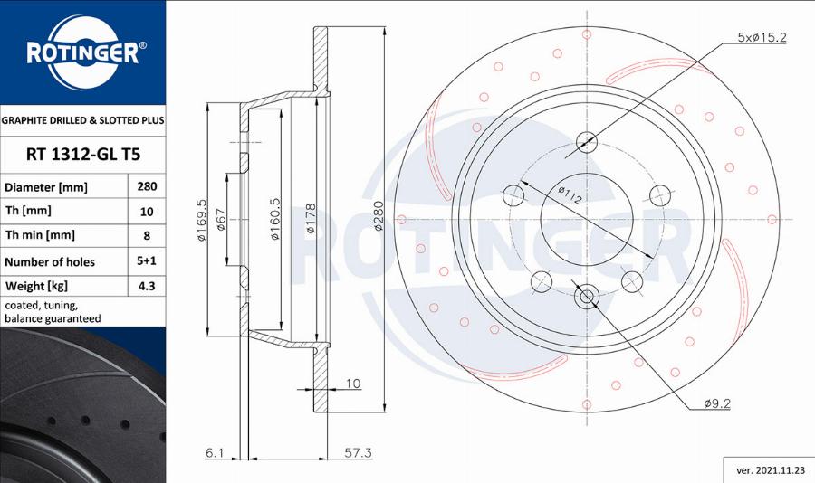 Rotinger RT 1312-GL T5 - Тормозной диск unicars.by