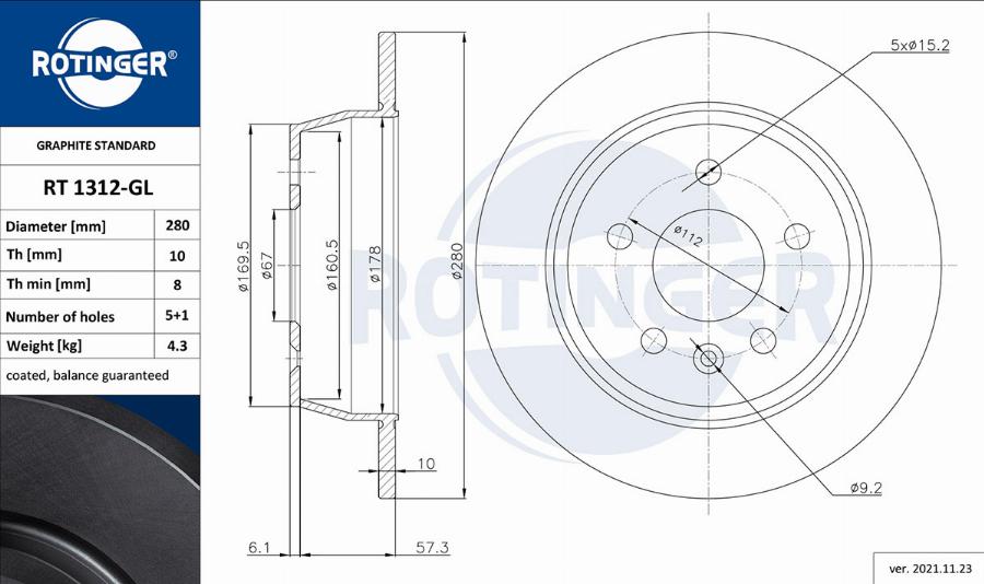 Rotinger RT 1312-GL - Тормозной диск unicars.by