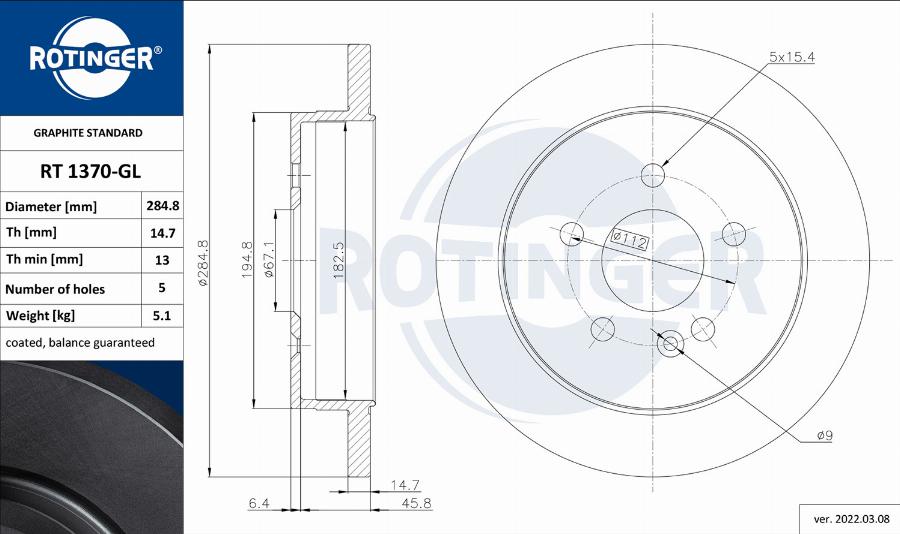 Rotinger RT 1370-GL - Тормозной диск unicars.by