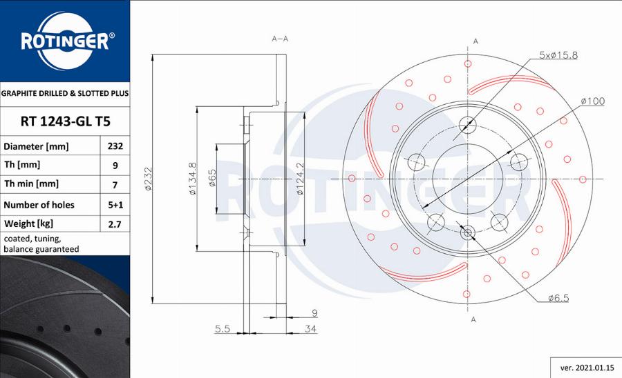 Rotinger RT 1243-GL T5 - Тормозной диск unicars.by