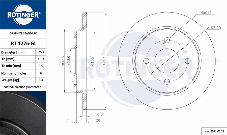 Rotinger RT 1276-GL - Тормозной диск unicars.by