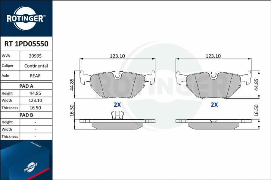 Rotinger RT 1PD05550 - Тормозные колодки, дисковые, комплект unicars.by