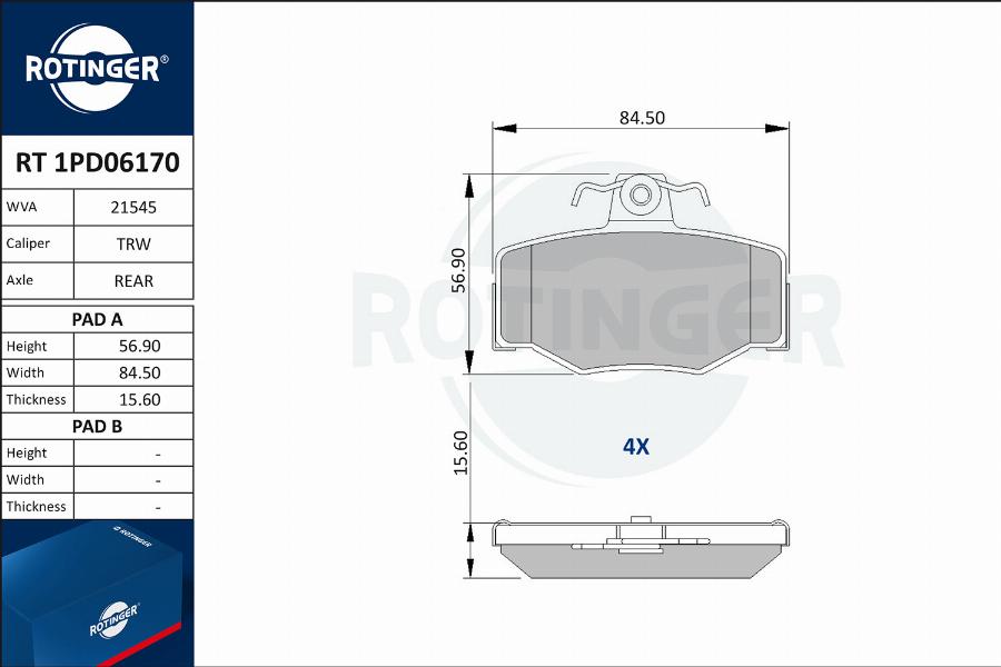 Rotinger RT 1PD06170 - Тормозные колодки, дисковые, комплект unicars.by