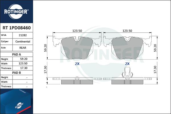 Rotinger RT 1PD08460 - Тормозные колодки, дисковые, комплект unicars.by