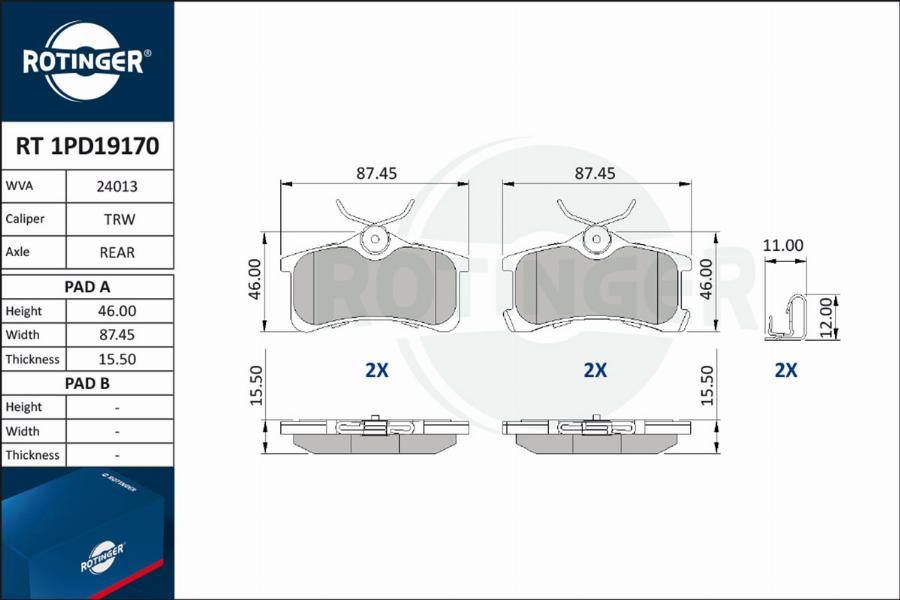 Rotinger RT 1PD19170 - Тормозные колодки, дисковые, комплект unicars.by