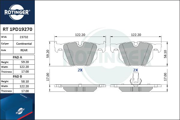 Rotinger RT 1PD19270 - Тормозные колодки, дисковые, комплект unicars.by