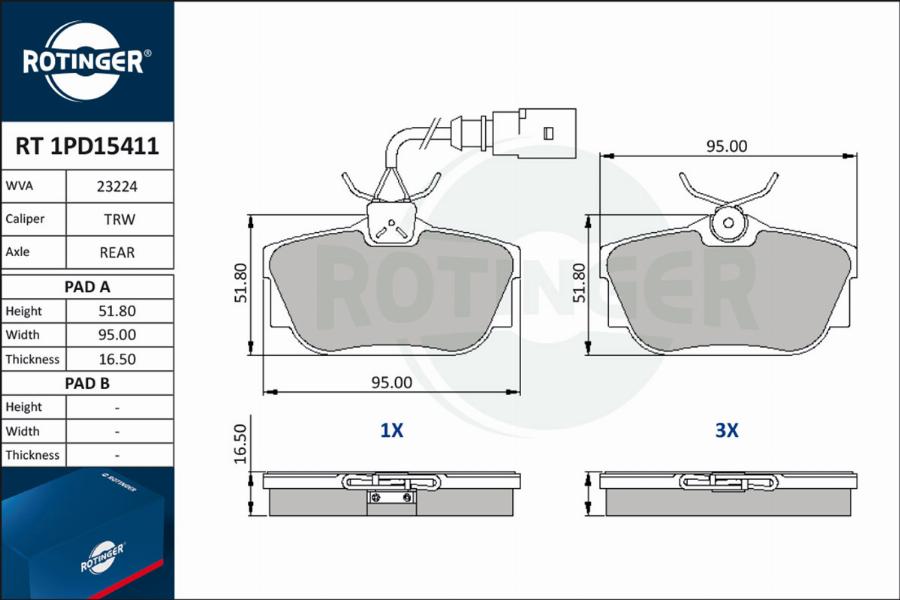 Rotinger RT 1PD15411 - Тормозные колодки, дисковые, комплект unicars.by