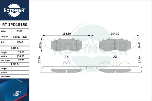 Rotinger RT 1PD15150 - Тормозные колодки, дисковые, комплект unicars.by