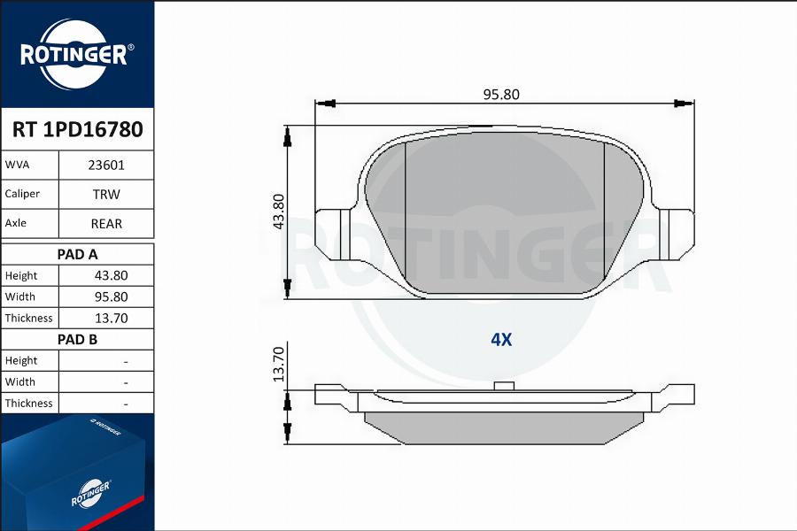 Rotinger RT 1PD16780 - Тормозные колодки, дисковые, комплект unicars.by