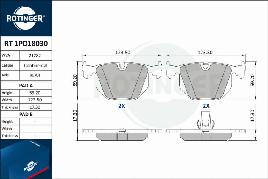 Rotinger RT 1PD18030 - Тормозные колодки, дисковые, комплект unicars.by