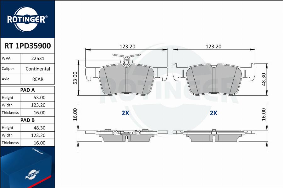 Rotinger RT 1PD35900 - Тормозные колодки, дисковые, комплект unicars.by