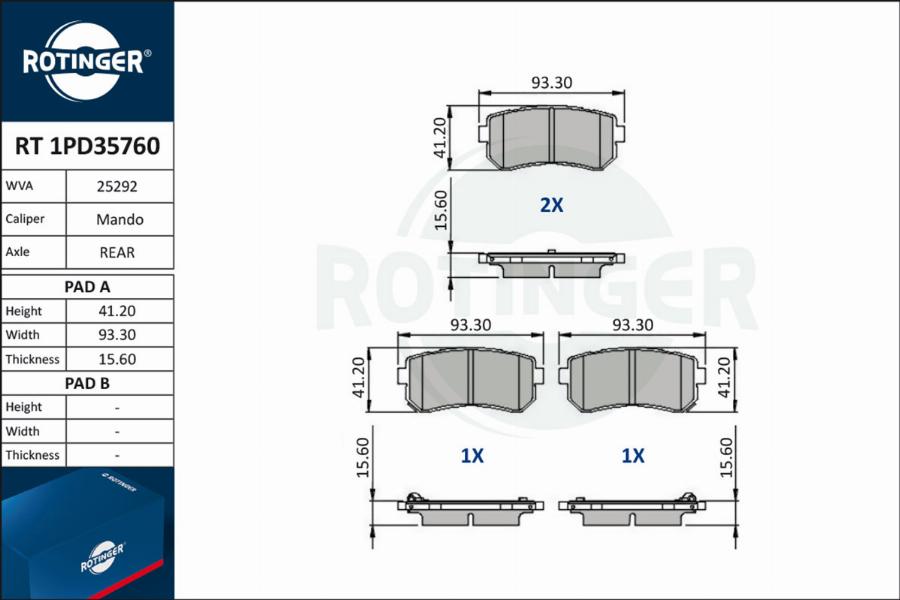 Rotinger RT 1PD35760 - Тормозные колодки, дисковые, комплект unicars.by