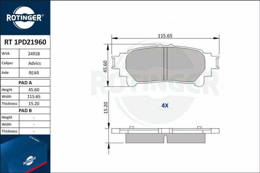 Rotinger RT 1PD21960 - Тормозные колодки, дисковые, комплект unicars.by
