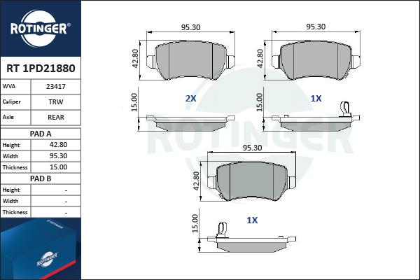 Rotinger RT 1PD21880 - Тормозные колодки, дисковые, комплект unicars.by