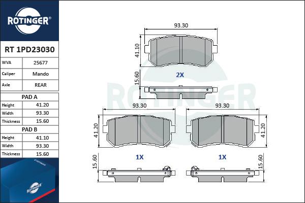 Rotinger RT 1PD23030 - Тормозные колодки, дисковые, комплект unicars.by